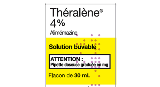Théralène 4 % solution buvable : moins de milligrammes sur la seringue graduée