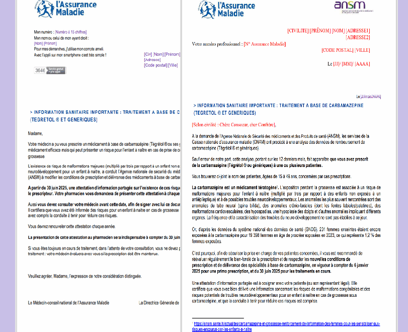 Carbamazépine : un courrier pour renforcer la prévention